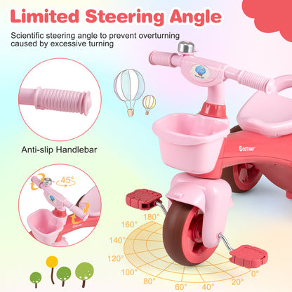 Toddler Tricycle, With Basket & Bell, Pink