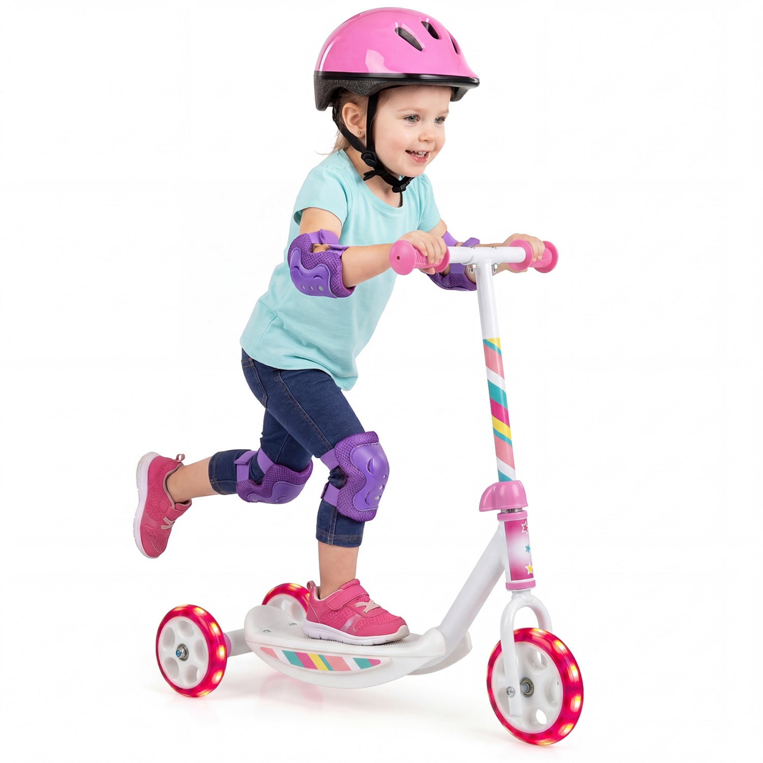 Toddlers Kick Scooter with LED Light-Up Wheels and Wide Anti-Slip Deck for Boys and Girls, Pink Scooters at Gallery Canada