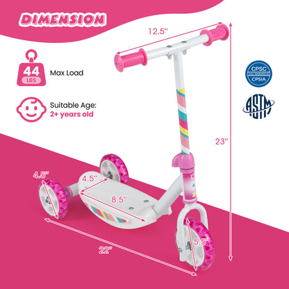 Toddlers Kick Scooter with LED Light-Up Wheels and Wide Anti-Slip Deck for Boys and Girls, Pink Scooters at Gallery Canada