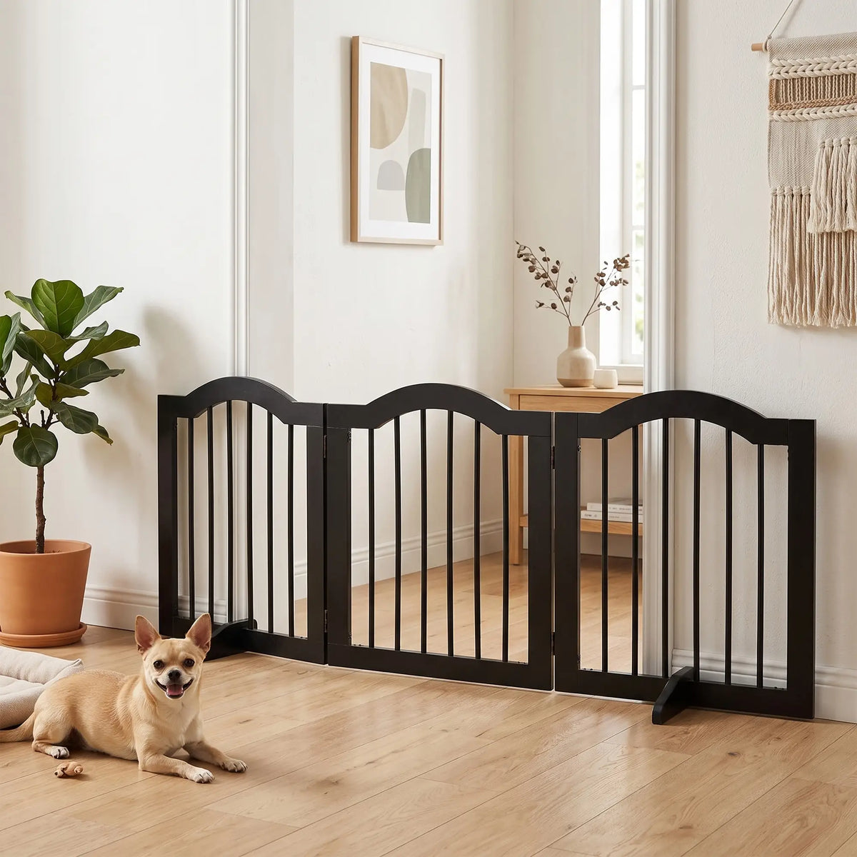 24"H Foldable Dog Gate, 3 Panels, Freestanding Pet Barrier, Black Houses, Kennels & Pens at Gallery Canada