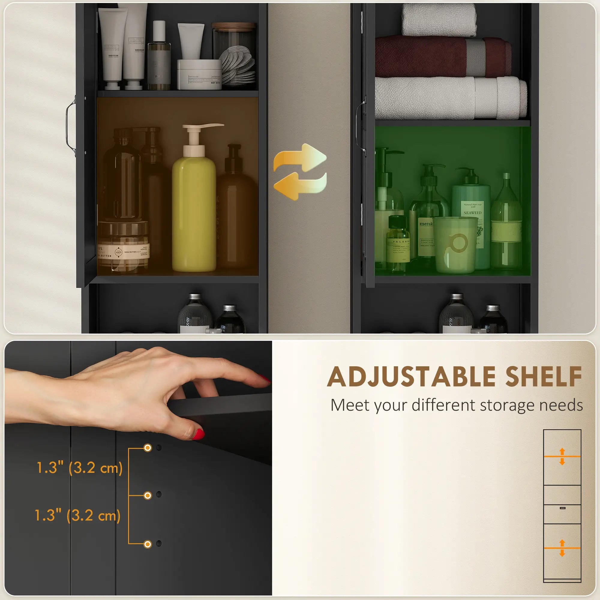 Modern Bathroom Cabinet, Narrow Vanity with Shelf and Drawer, Black Freestanding Bathroom Cabinets at Gallery Canada