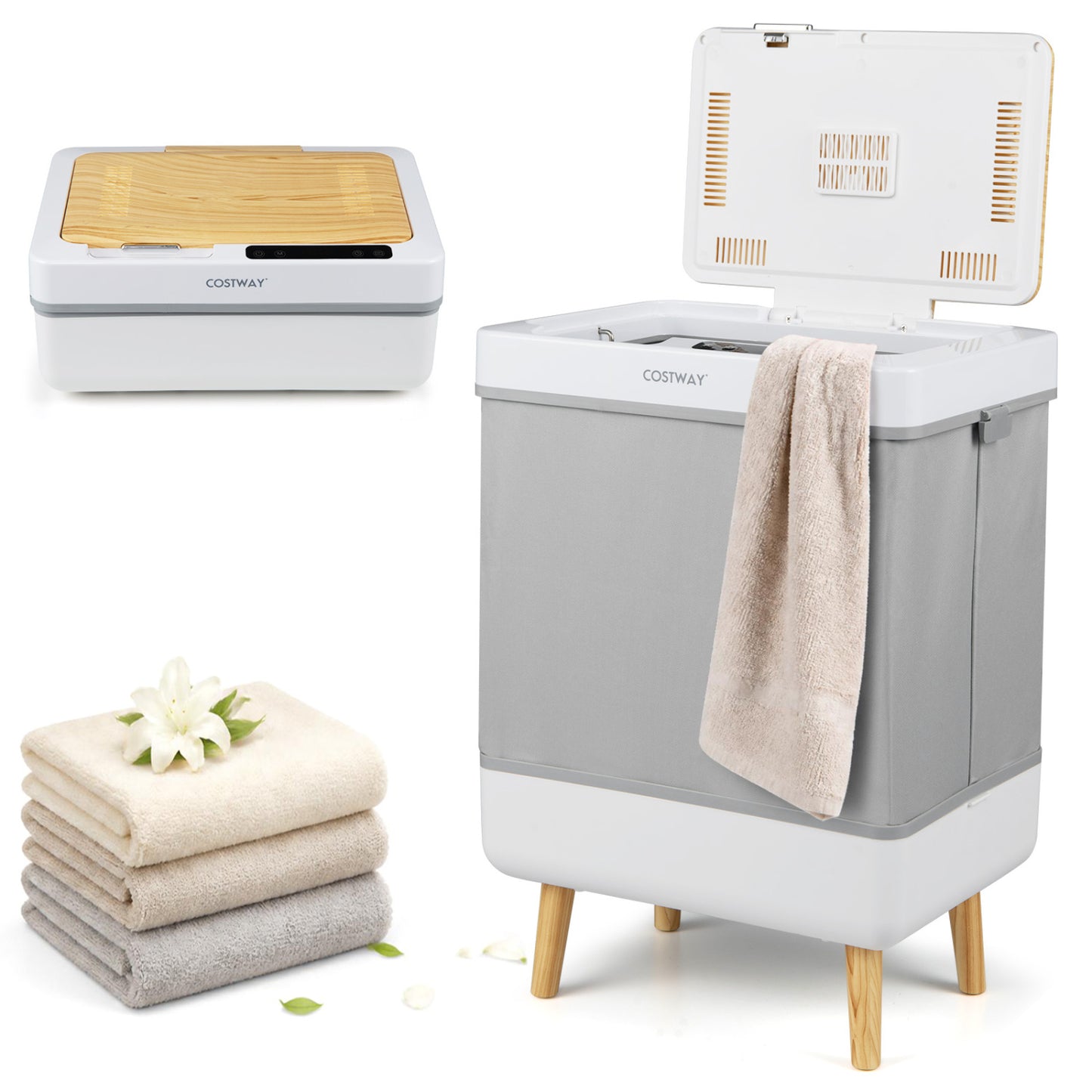 Towel Warmer Bucket, Foldable Design, Auto Shut Off, Natural