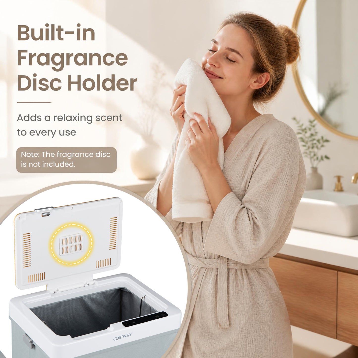 Towel Warmer Bucket, Foldable Design, Auto Shut Off, Natural