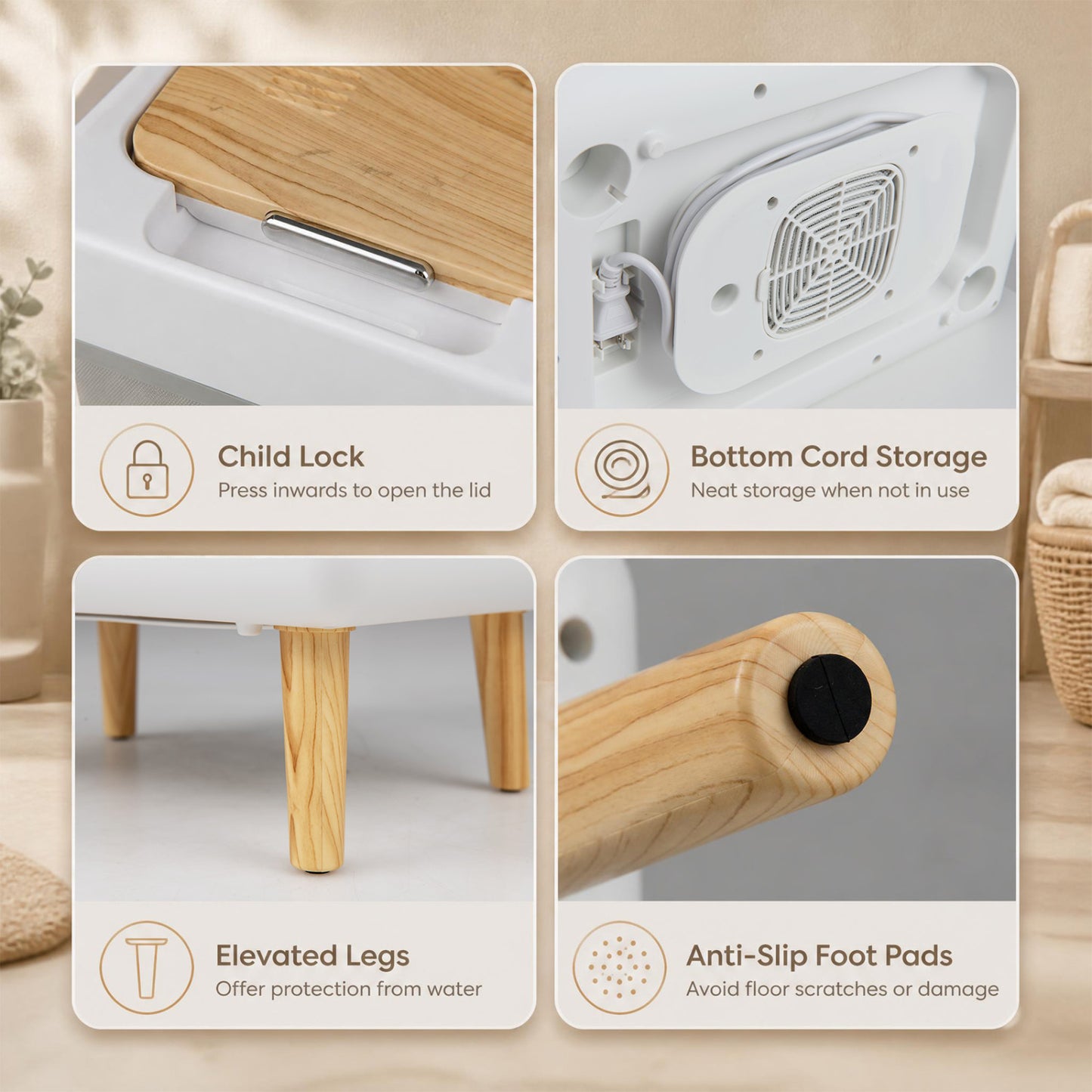 Towel Warmer Bucket, Foldable Design, Auto Shut Off, Natural