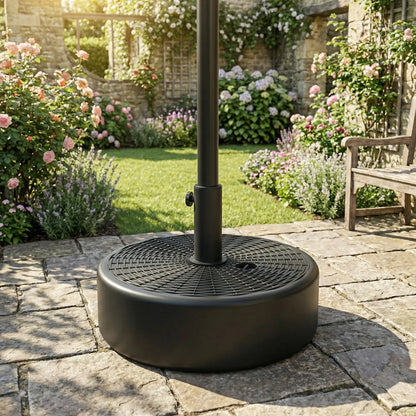 Patio Umbrella Base With Handle, 1.5" And 1.9" Poles, Black