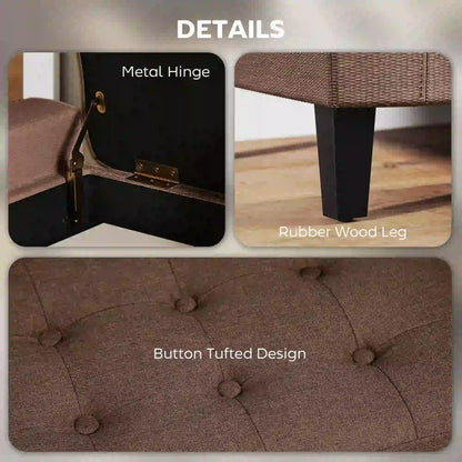 Storage Ottoman Bench, Linen Upholstered, Tufted, Brown Storage Ottomans & Benches at Gallery Canada