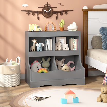 Toy Storage Organizer 4-Cubby Kids Bookcase for Toys and Books, Gray