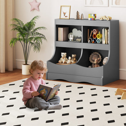 Toy Storage Organizer 4-Cubby Kids Bookcase for Toys and Books, Gray