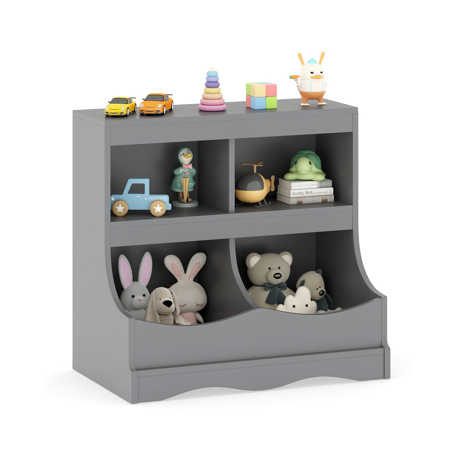 Toy Storage Organizer 4-Cubby Kids Bookcase for Toys and Books, Gray Kids Storage at Gallery Canada