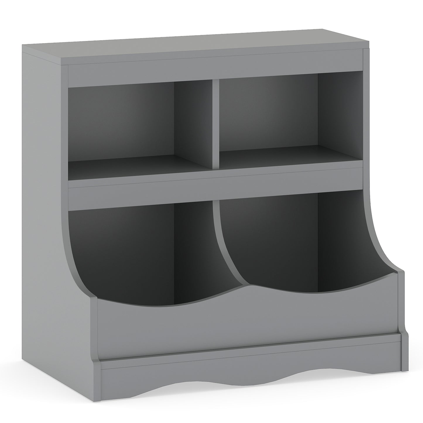 Toy Storage Organizer 4-Cubby Kids Bookcase for Toys and Books, Gray