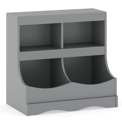 Toy Storage Organizer 4-Cubby Kids Bookcase for Toys and Books, Gray