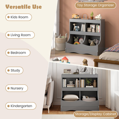 Toy Storage Organizer 4-Cubby Kids Bookcase for Toys and Books, Gray