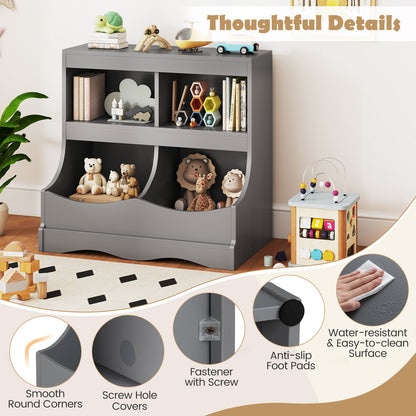 Toy Storage Organizer 4-Cubby Kids Bookcase for Toys and Books, Gray