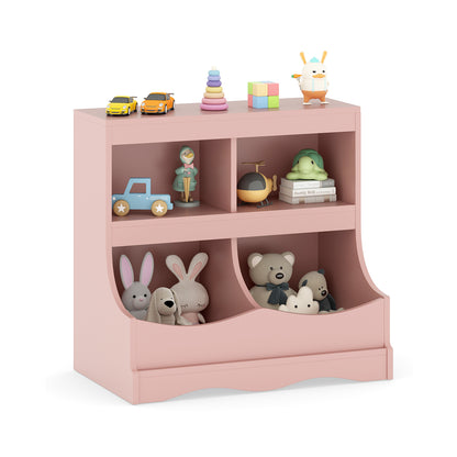 Toy Storage Organizer 4-Cubby Kids Bookcase for Toys and Books, Pink