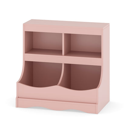 Toy Storage Organizer 4-Cubby Kids Bookcase for Toys and Books, Pink