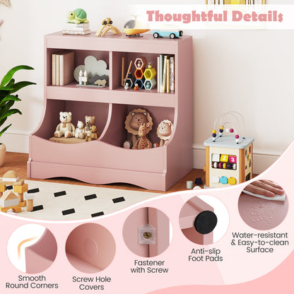 Toy Storage Organizer 4-Cubby Kids Bookcase for Toys and Books, Pink