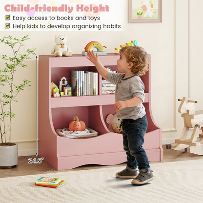 Toy Storage Organizer 4-Cubby Kids Bookcase for Toys and Books, Pink