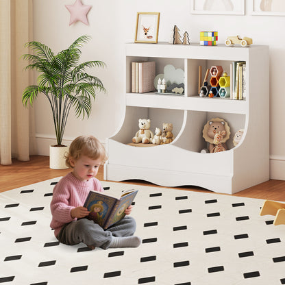 Toy Storage Organizer 4-Cubby Kids Bookcase for Toys and Books, White