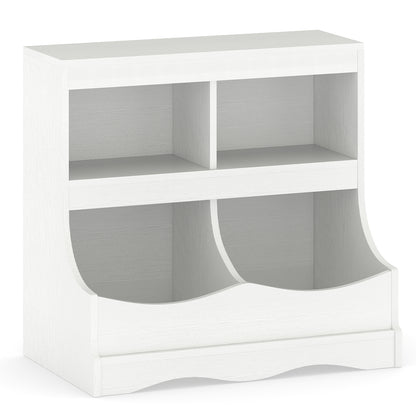 Toy Storage Organizer 4-Cubby Kids Bookcase for Toys and Books, White