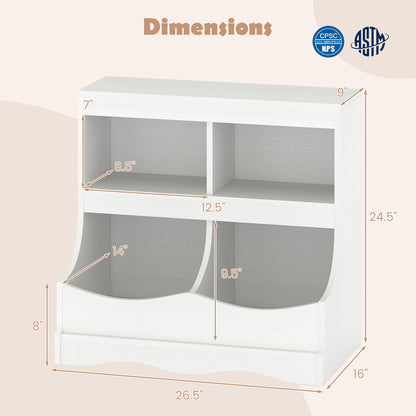 Toy Storage Organizer 4-Cubby Kids Bookcase for Toys and Books, White