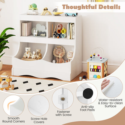 Toy Storage Organizer 4-Cubby Kids Bookcase for Toys and Books, White