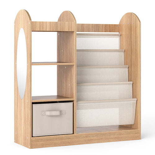 Toy Storage Organizer with 4-Tier Sling Shelves, Natural
