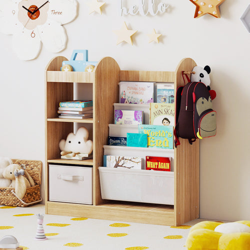 Toy Storage Organizer with 4-Tier Sling Shelves, Natural