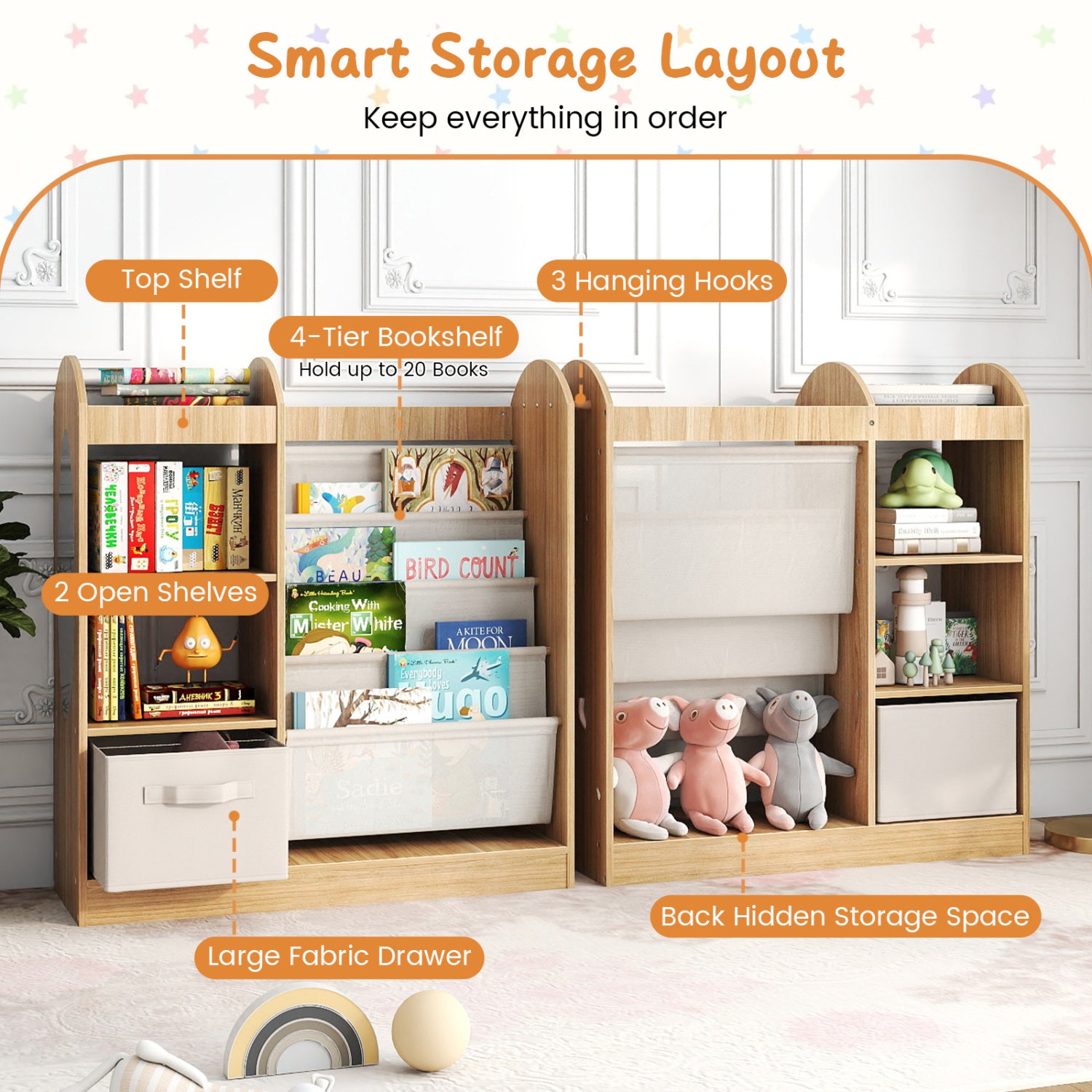 Toy Storage Organizer with 4-Tier Sling Shelves, Natural Kids Storage at Gallery Canada