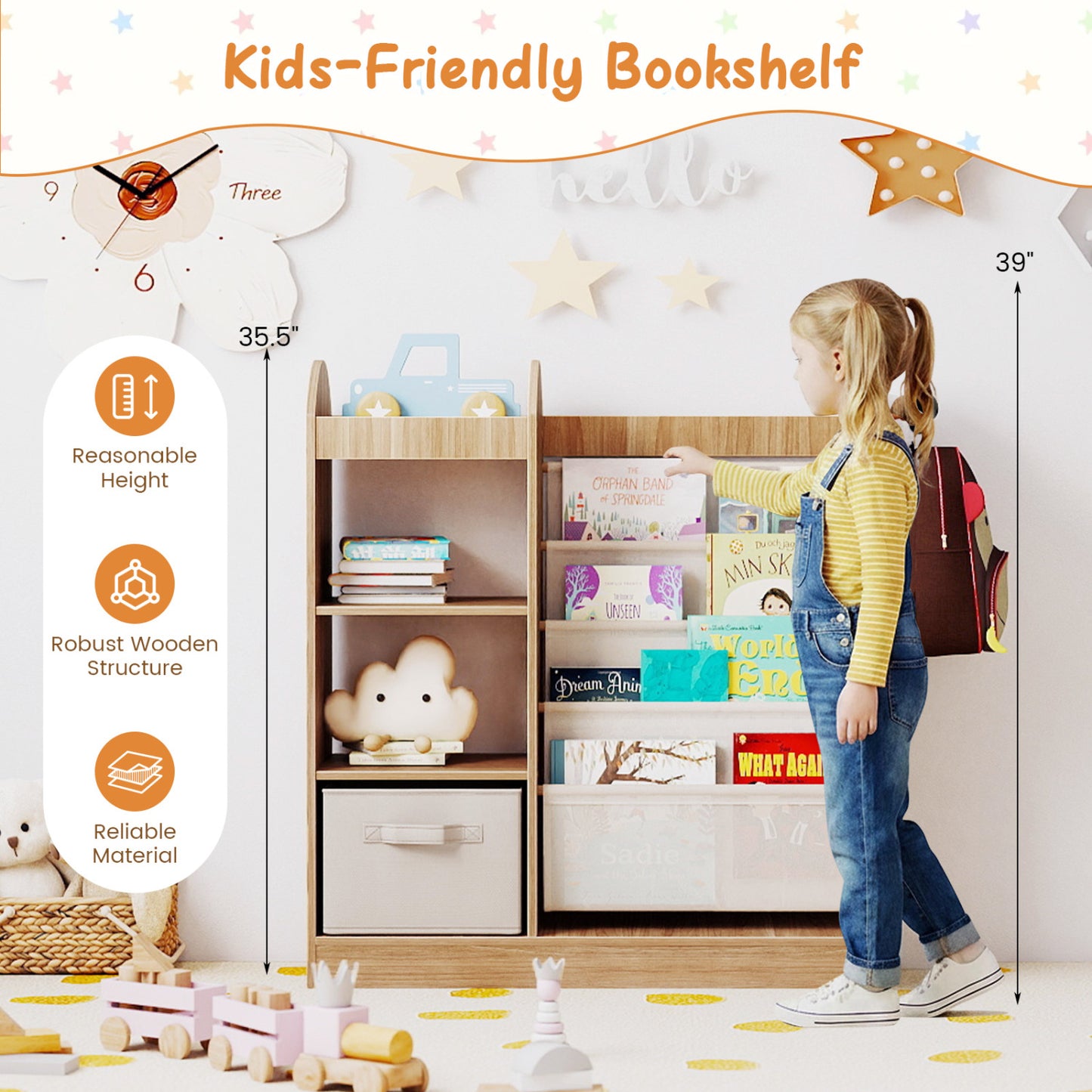 Toy Storage Organizer with 4-Tier Sling Shelves, Natural Kids Storage at Gallery Canada