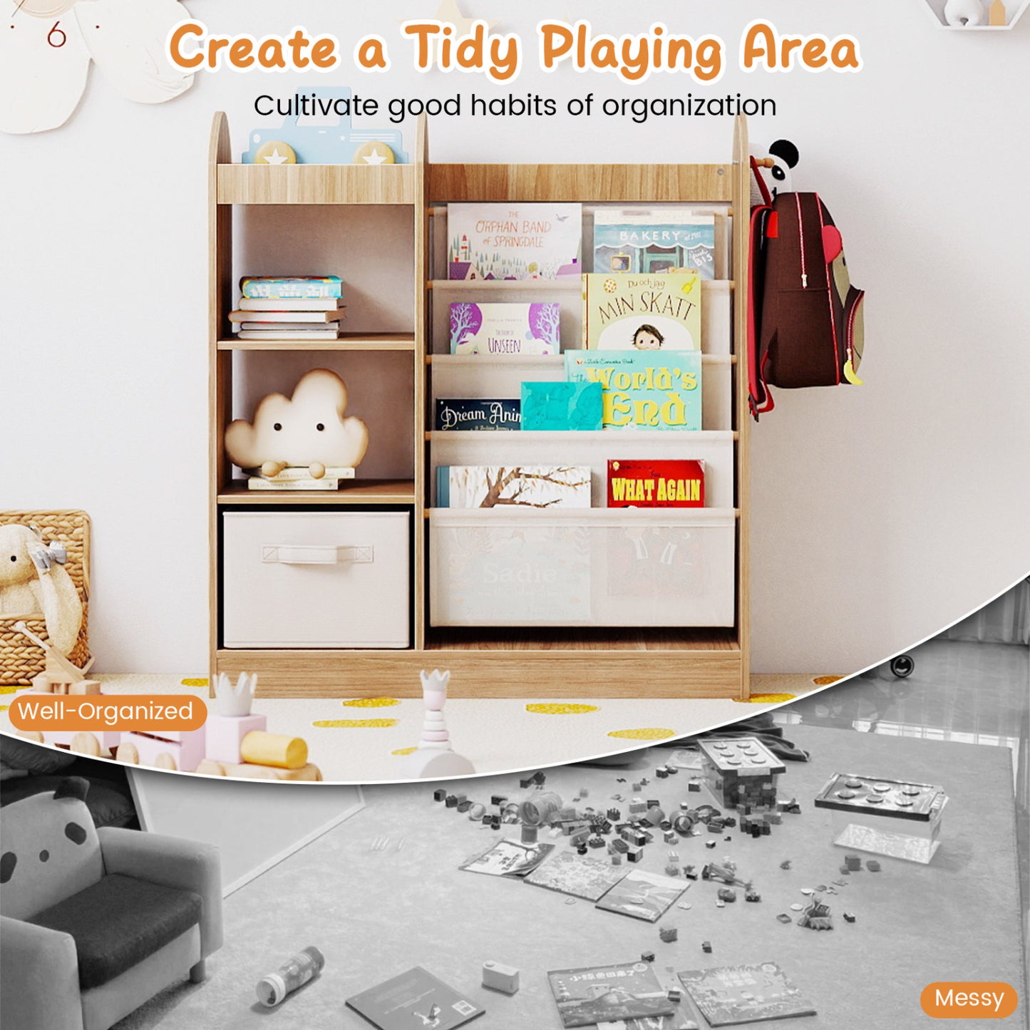 Toy Storage Organizer with 4-Tier Sling Shelves, Natural Kids Storage at Gallery Canada