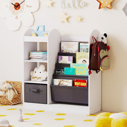 Toy Storage Organizer with 4-Tier Sling Shelves, White