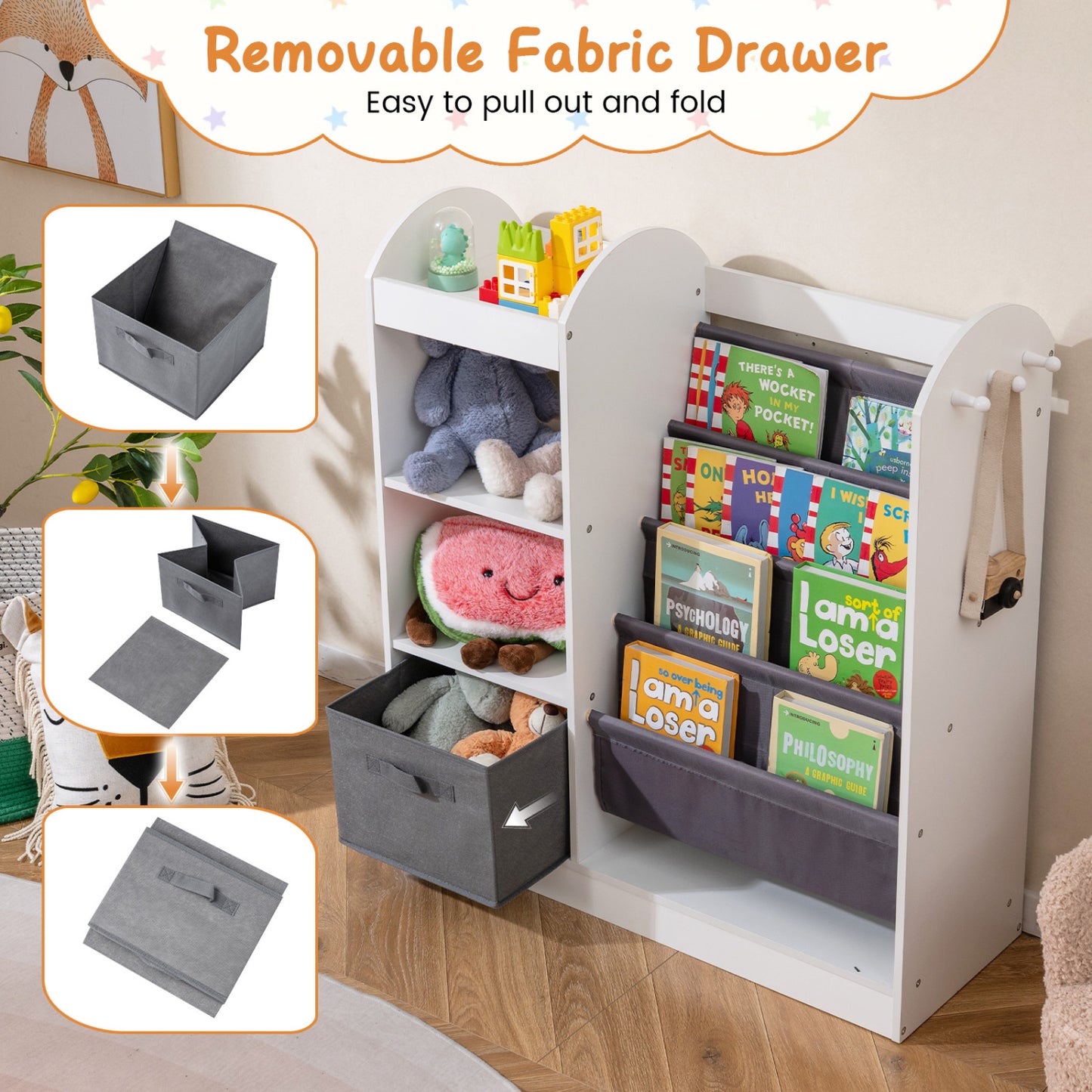 Toy Storage Organizer with 4-Tier Sling Shelves, White Kids Storage at Gallery Canada