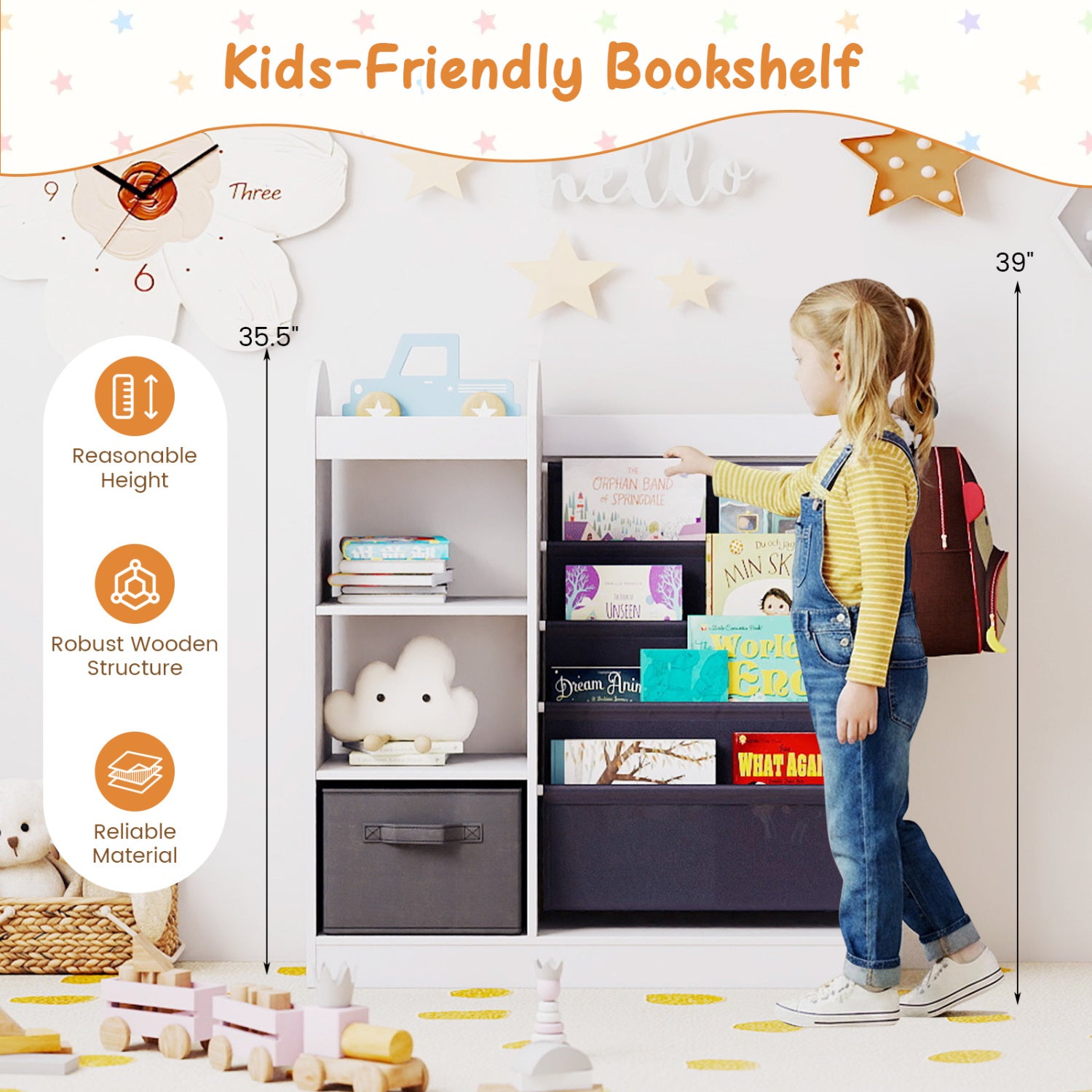 Toy Storage Organizer with 4-Tier Sling Shelves, White Kids Storage at Gallery Canada