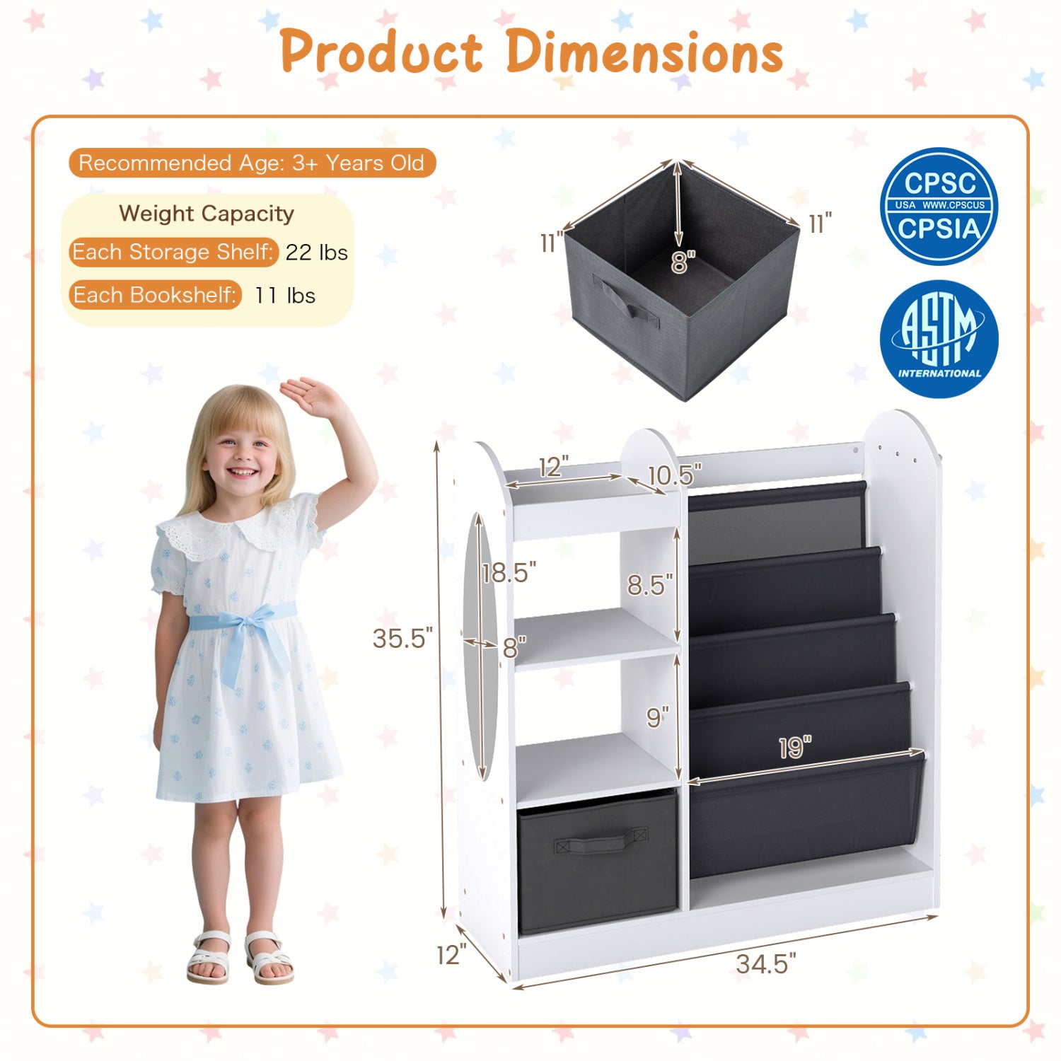 Toy Storage Organizer with 4-Tier Sling Shelves, White Kids Storage at Gallery Canada