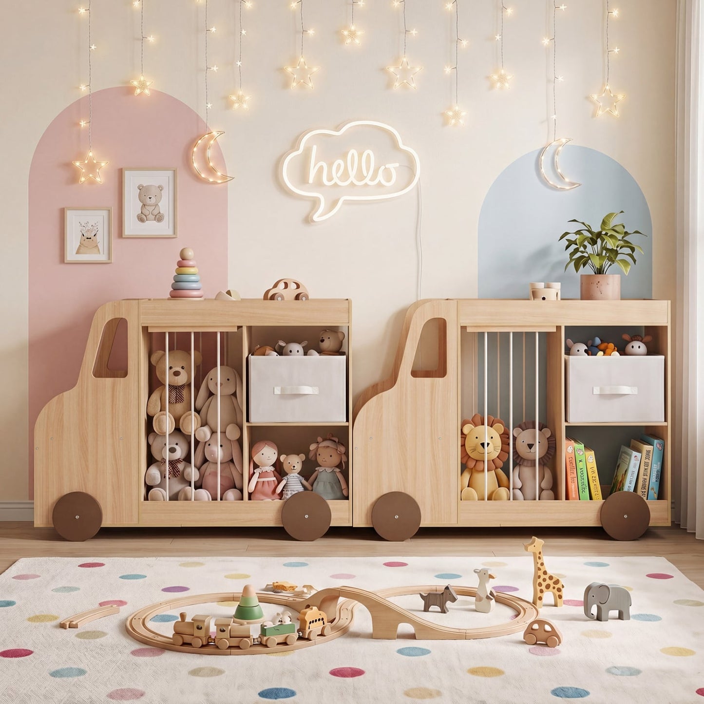 Toy Storage Organizer with Stuffed Animal Storage Fabric Drawer and Universal Wheels-Natrual, Natural