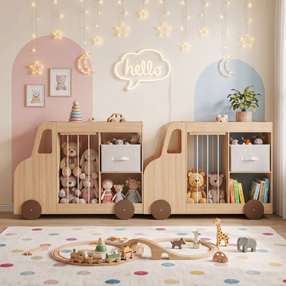 Toy Storage Organizer with Stuffed Animal Storage Fabric Drawer and Universal Wheels-Natrual, Natural