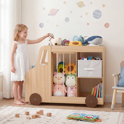 Toy Storage Organizer with Stuffed Animal Storage Fabric Drawer and Universal Wheels-Natrual, Natural