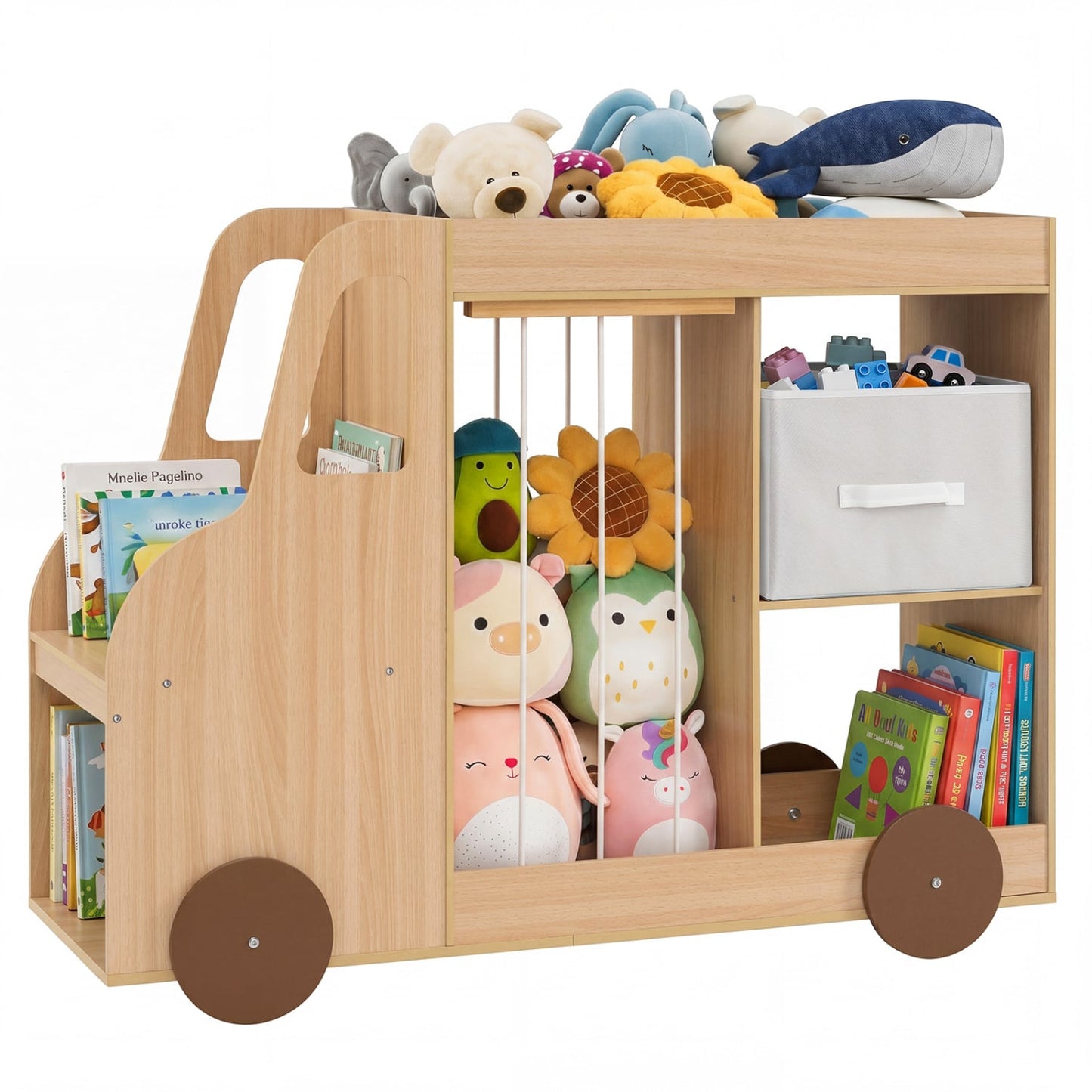 Toy Storage Organizer with Stuffed Animal Storage Fabric Drawer and Universal Wheels-Natrual, Natural