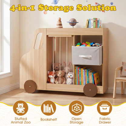 Toy Storage Organizer with Stuffed Animal Storage Fabric Drawer and Universal Wheels-Natrual, Natural