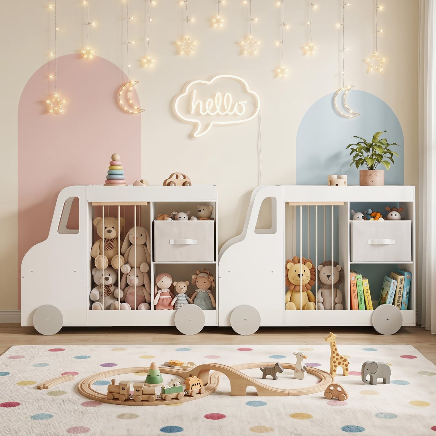 Toy Storage Organizer with Stuffed Animal Storage Fabric Drawer and Universal Wheels, White
