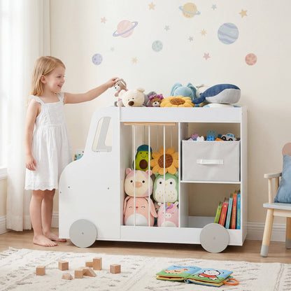 Toy Storage Organizer with Stuffed Animal Storage Fabric Drawer and Universal Wheels, White