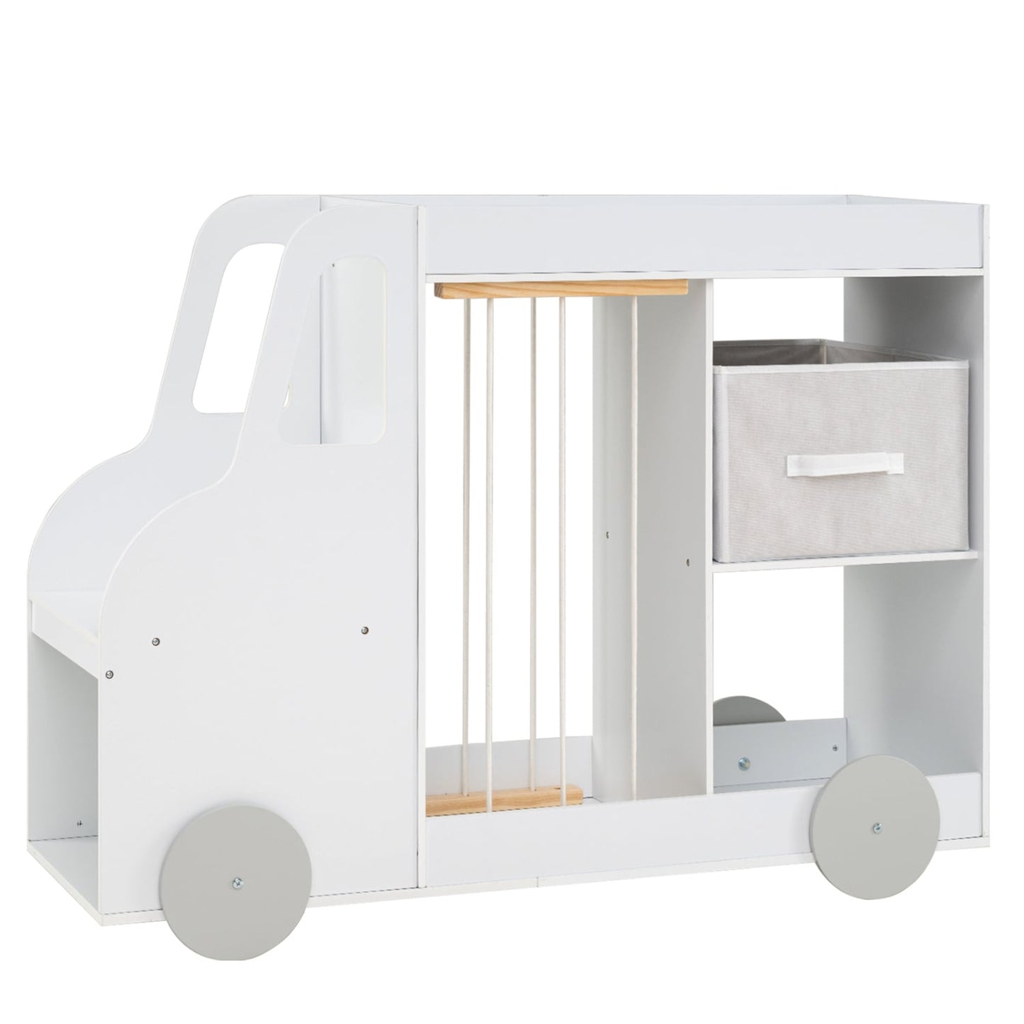 Toy Storage Organizer with Stuffed Animal Storage Fabric Drawer and Universal Wheels, White
