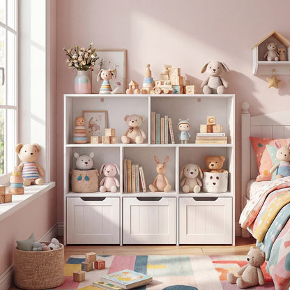 Toy Storage Organizer, 3 Drawers, 5 Cubbies, White