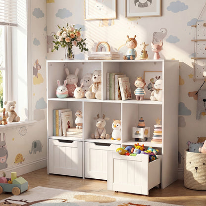 Toy Storage Organizer, 3 Drawers, 5 Cubbies, White