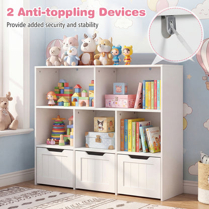 Toy Storage Organizer, 3 Drawers, 5 Cubbies, White