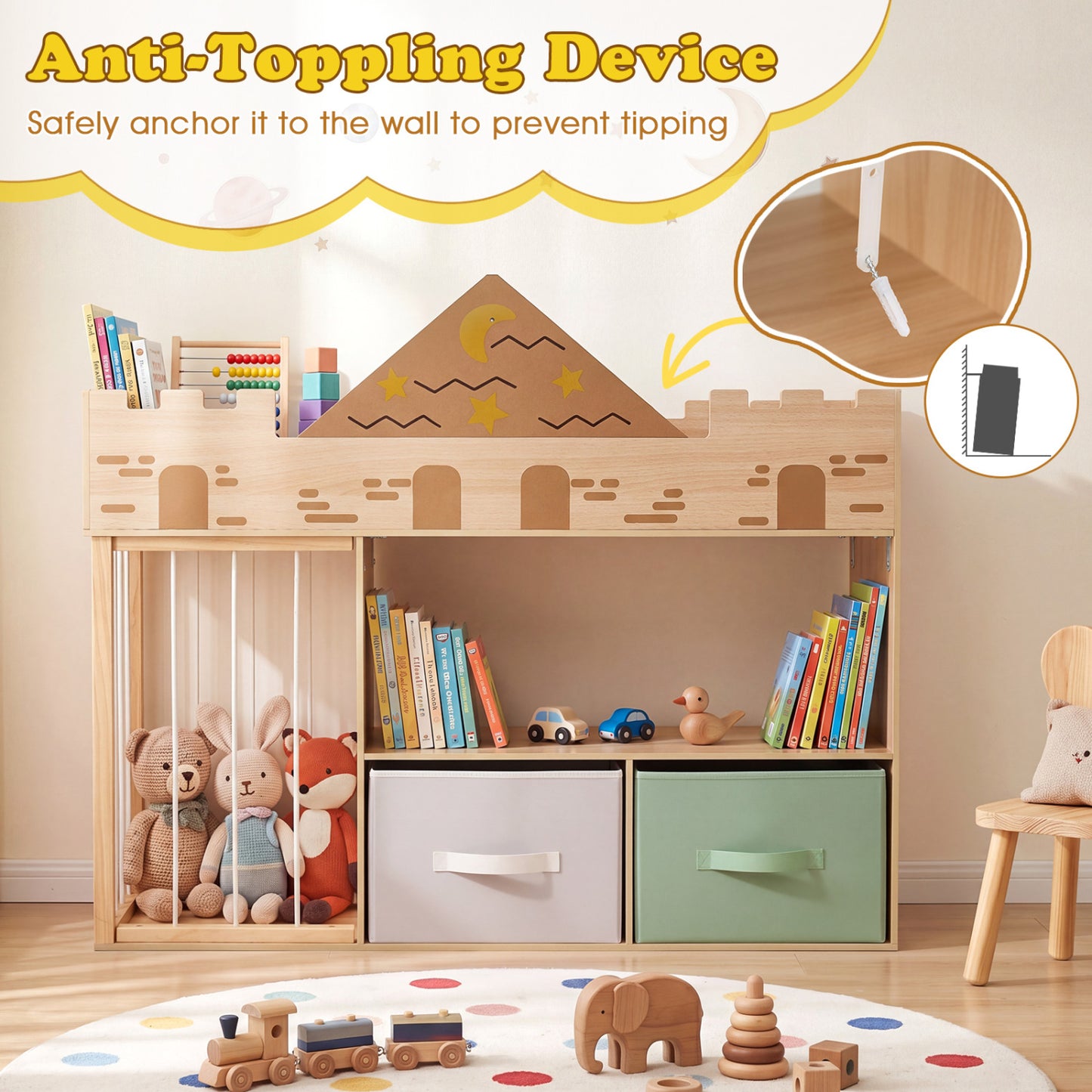 Organisateur de rangement pour jouets avec étagères, naturel