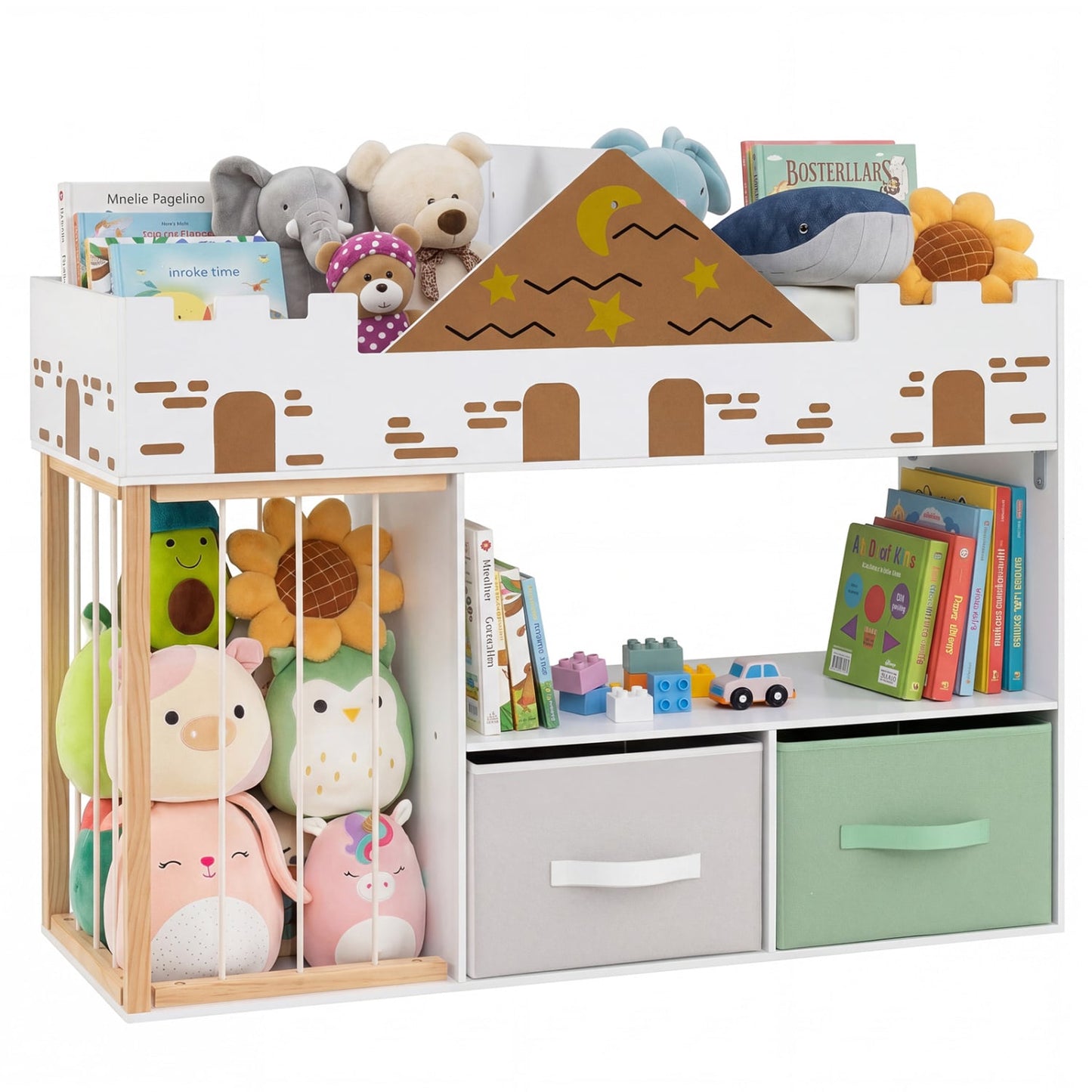 Organisateur de rangement pour jouets avec rangement pour animaux en peluche, blanc