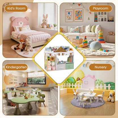Organisateur de rangement pour jouets avec rangement pour animaux en peluche, blanc