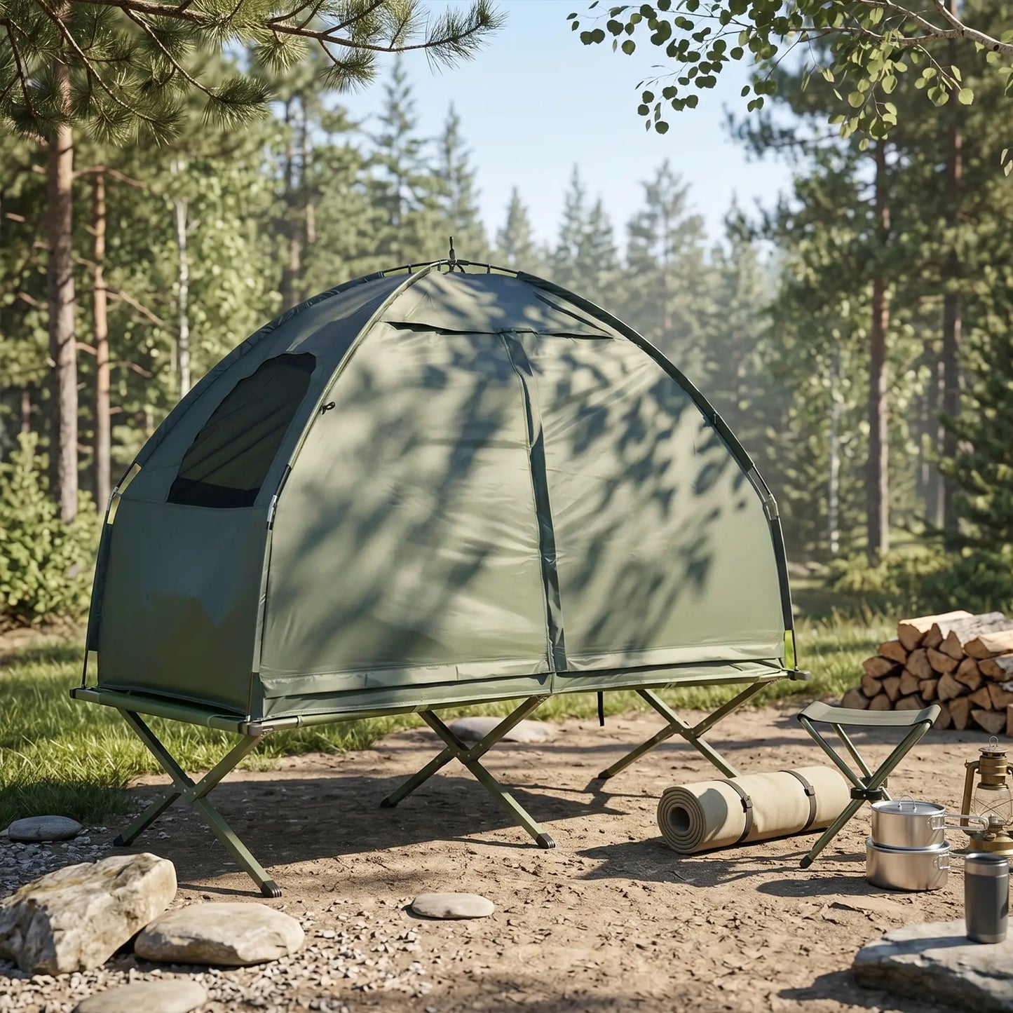 Portable Hiking Tent Camping Bed Cot Combo with Sleep Bag Mattress Camping Tents at Gallery Canada
