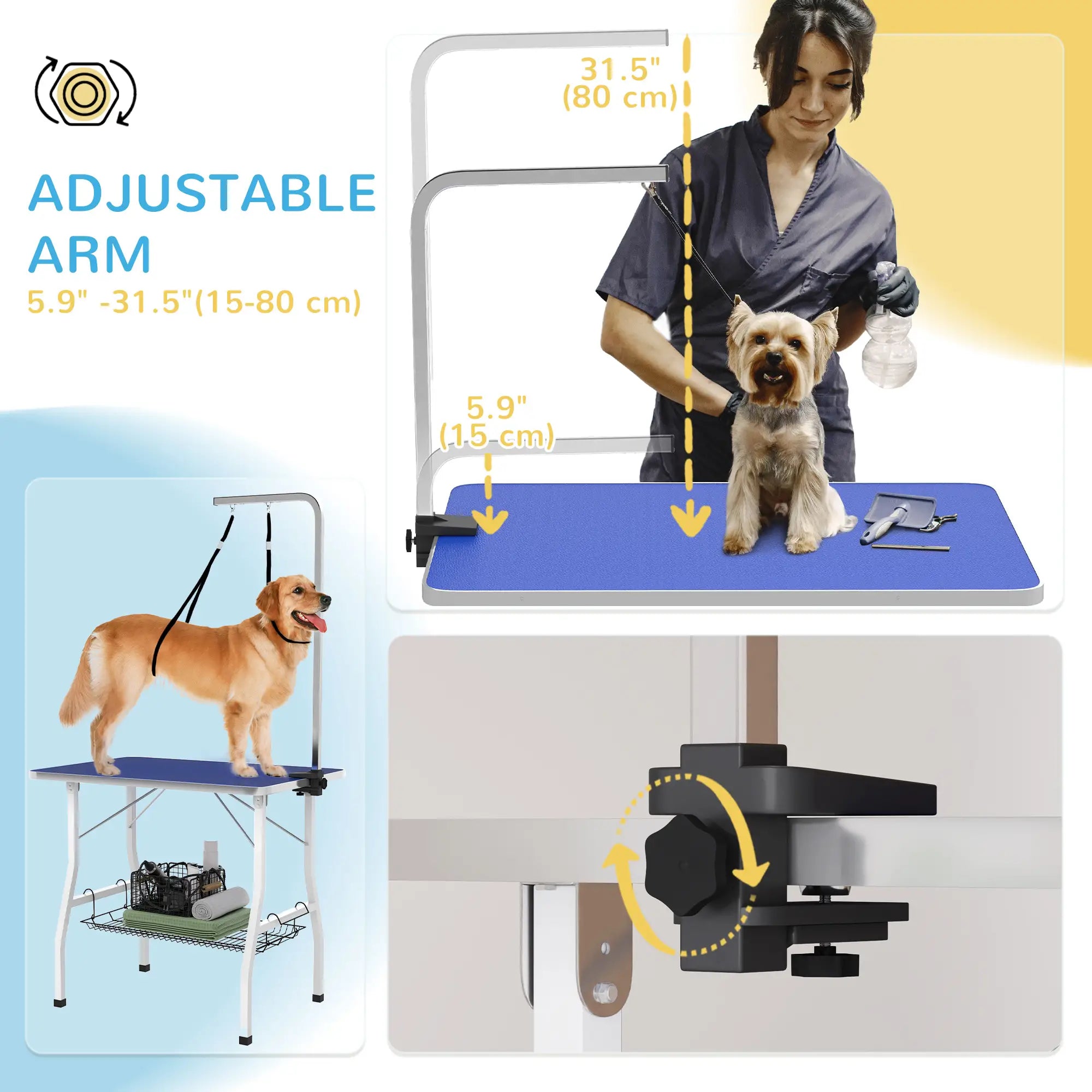 Dog Grooming Table, Adjustable Arm, Mesh Tray, 35